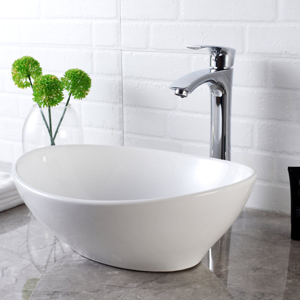 Lordear 13'' White Ceramic Oval Vessel Bathroom Sink Wayfair